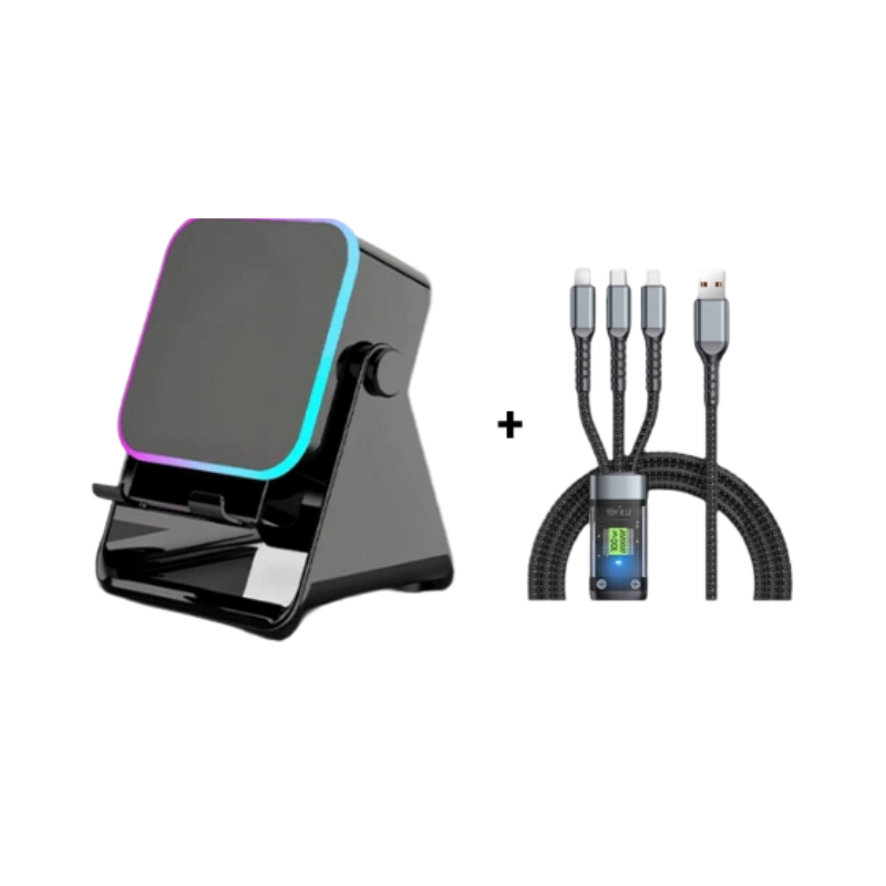 Wireless Induction Speaker 5-in-1 Bluetooth Speaker with Phone Stand,Stereo Sound, 3500mAh Rechargeable, 8 RGB Ambient Light, 360° Adjustable Holder for iPhone/Android/iPad