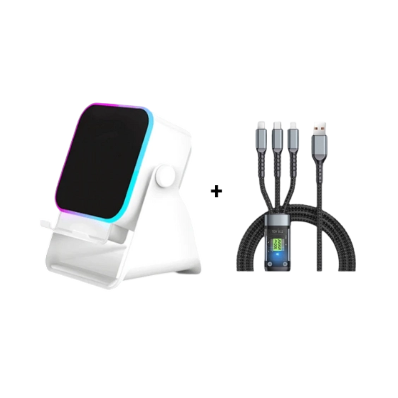 Wireless Induction Speaker 5-in-1 Bluetooth Speaker with Phone Stand,Stereo Sound, 3500mAh Rechargeable, 8 RGB Ambient Light, 360° Adjustable Holder for iPhone/Android/iPad