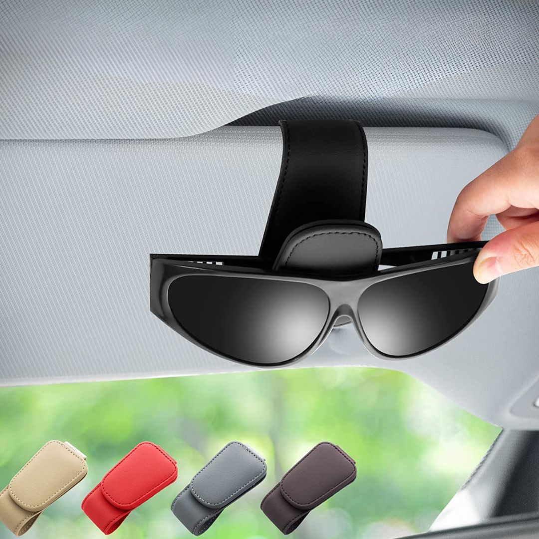 🕶️Magnetic Leather Sunglasses Holder🕶️ – Sun Visor Clip with Multi-Function Storage – Ideal for Glasses, Pens & Cards ⚡