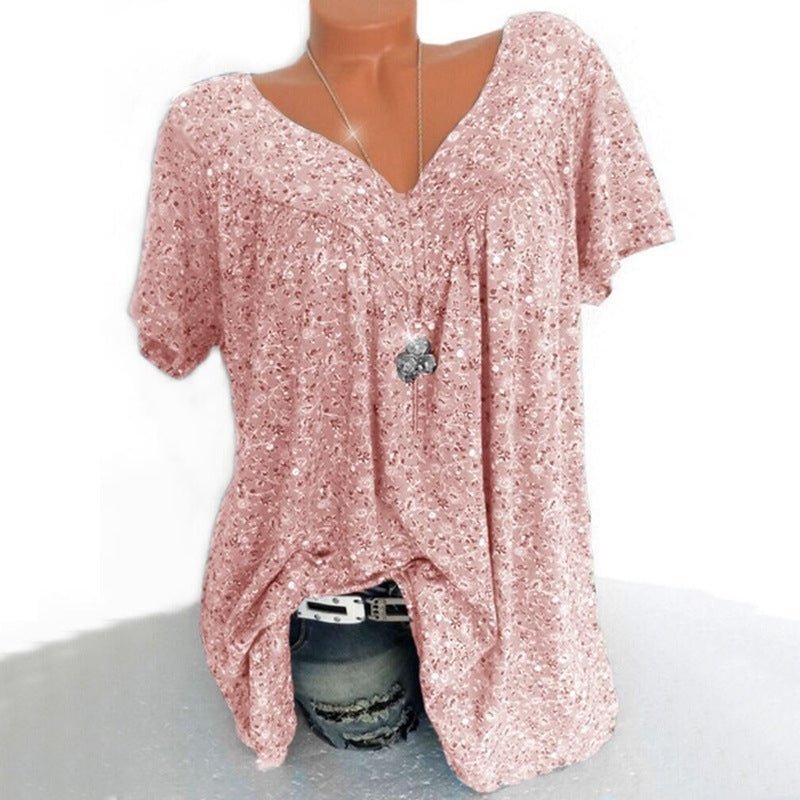 💎 50% OFF! 💎 Spring Floral Short Sleeve T-Shirt – V-Neck, Flowy & Wrinkle-Free for Effortless Summer Style 🌸👗