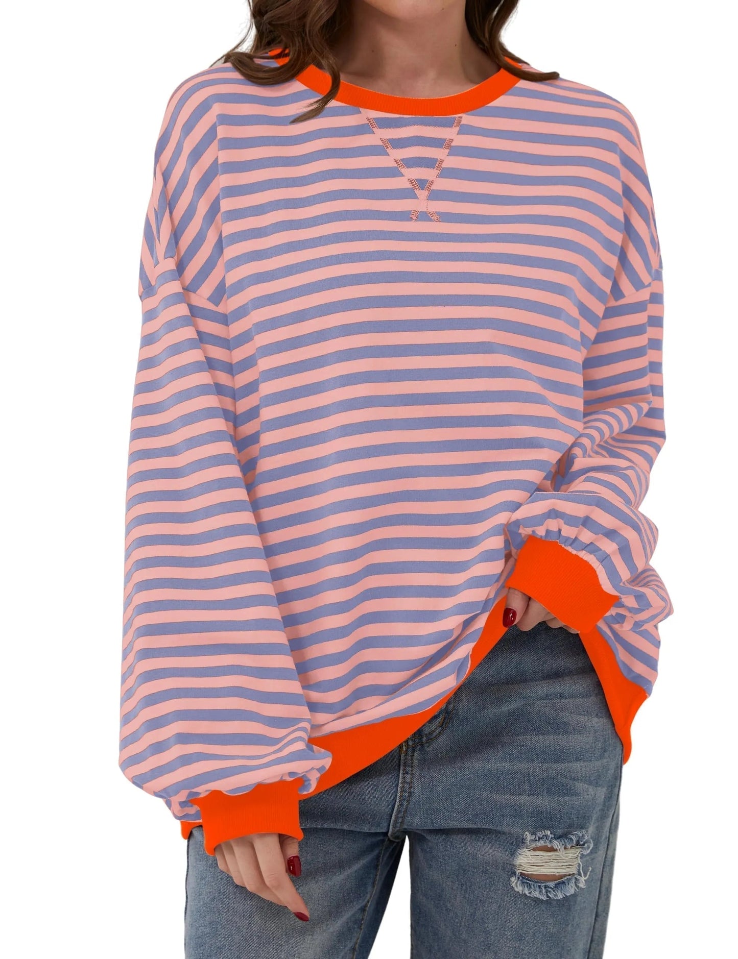 🎁 Hot Sale 49% OFF 🔥Women's Oversized Striped Long Sleeve Pullover