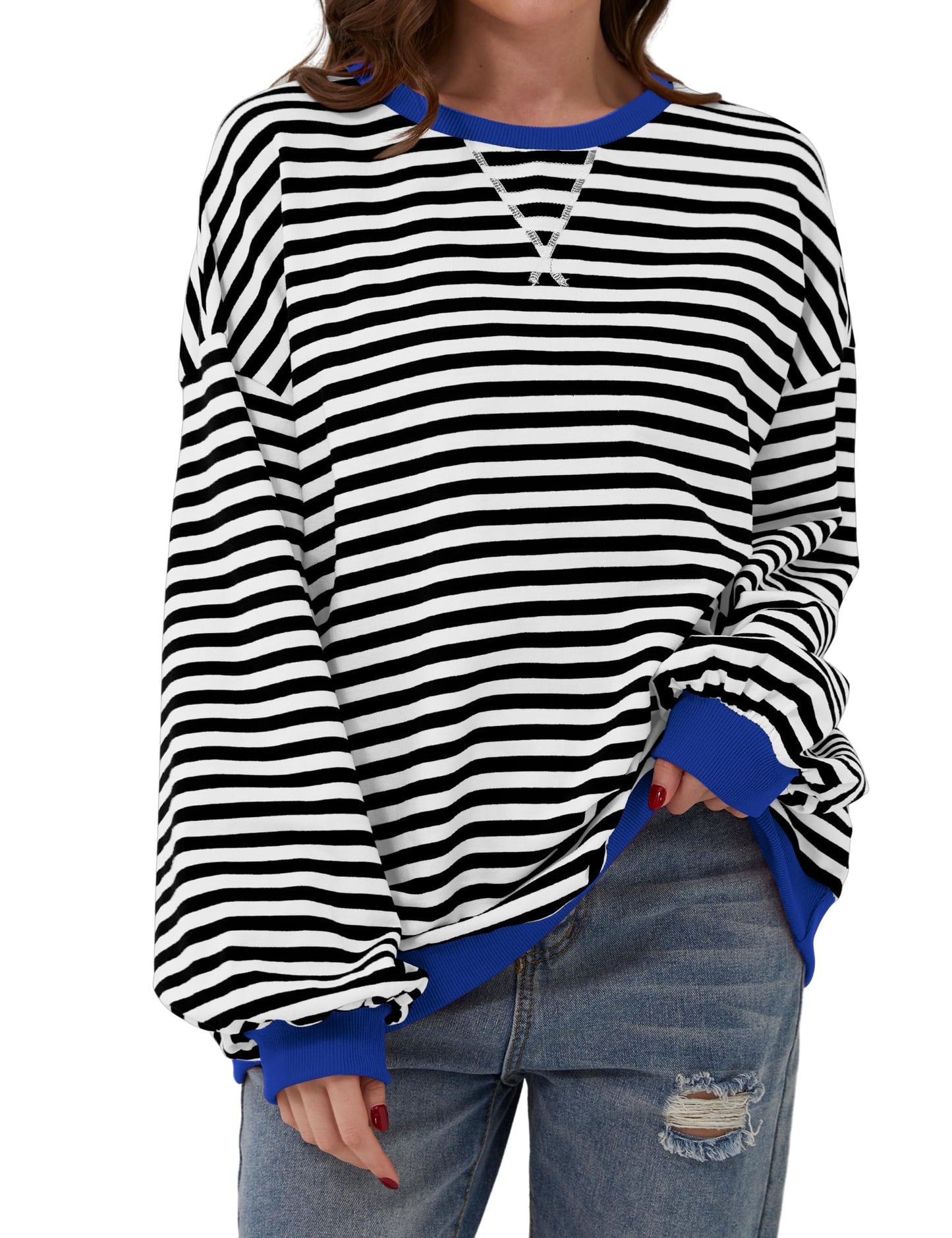🎁 Hot Sale 49% OFF 🔥Women's Oversized Striped Long Sleeve Pullover