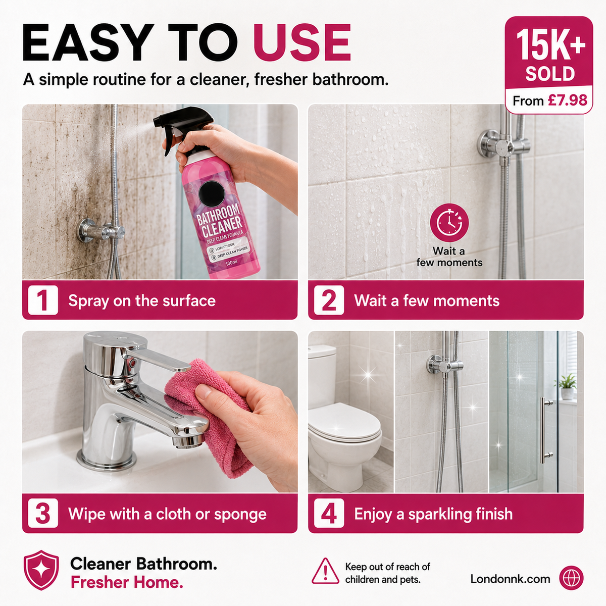 🥳SUMMERFRESH HOT SALE🥳💞15K+ SOLD! Bathroom Cleaner – From £7.98! Dissolves limescale & mold, inhibits regrowth. Sparkling bathroom – grab yours! ✅