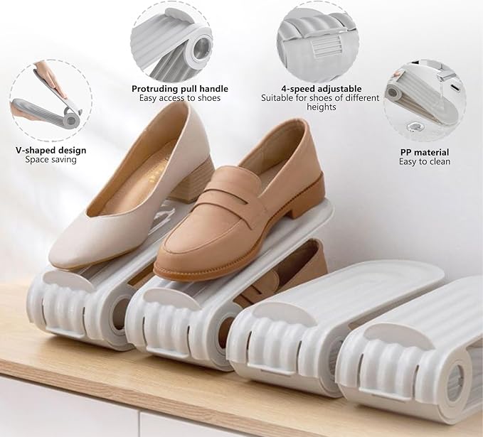🥳2026 BESTSELLER🥳 Shoe Storage Rack – Space-Saving Double Deck, Adjustable Grooves – Eco-Friendly PP, Easy Clean – Closet Essential! 🛡️💨