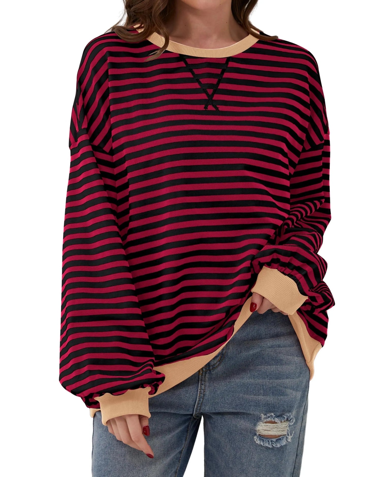 🎁 Hot Sale 49% OFF 🔥Women's Oversized Striped Long Sleeve Pullover