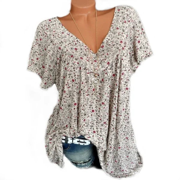 💎 50% OFF! 💎 Spring Floral Short Sleeve T-Shirt – V-Neck, Flowy & Wrinkle-Free for Effortless Summer Style 🌸👗