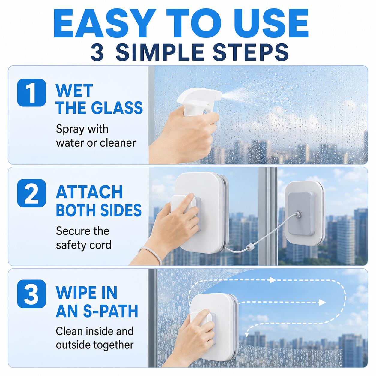 🥳2026 HOT SALE🥳💞50K+ SOLD! ⚡ 50% OFF! 6‑in‑1 Magnetic Glass Cleaner – 30% wider cleaning area, perfect for high‑rise windows. Dual pads + squeegee – flawless results from the first pass! 🪣🪟