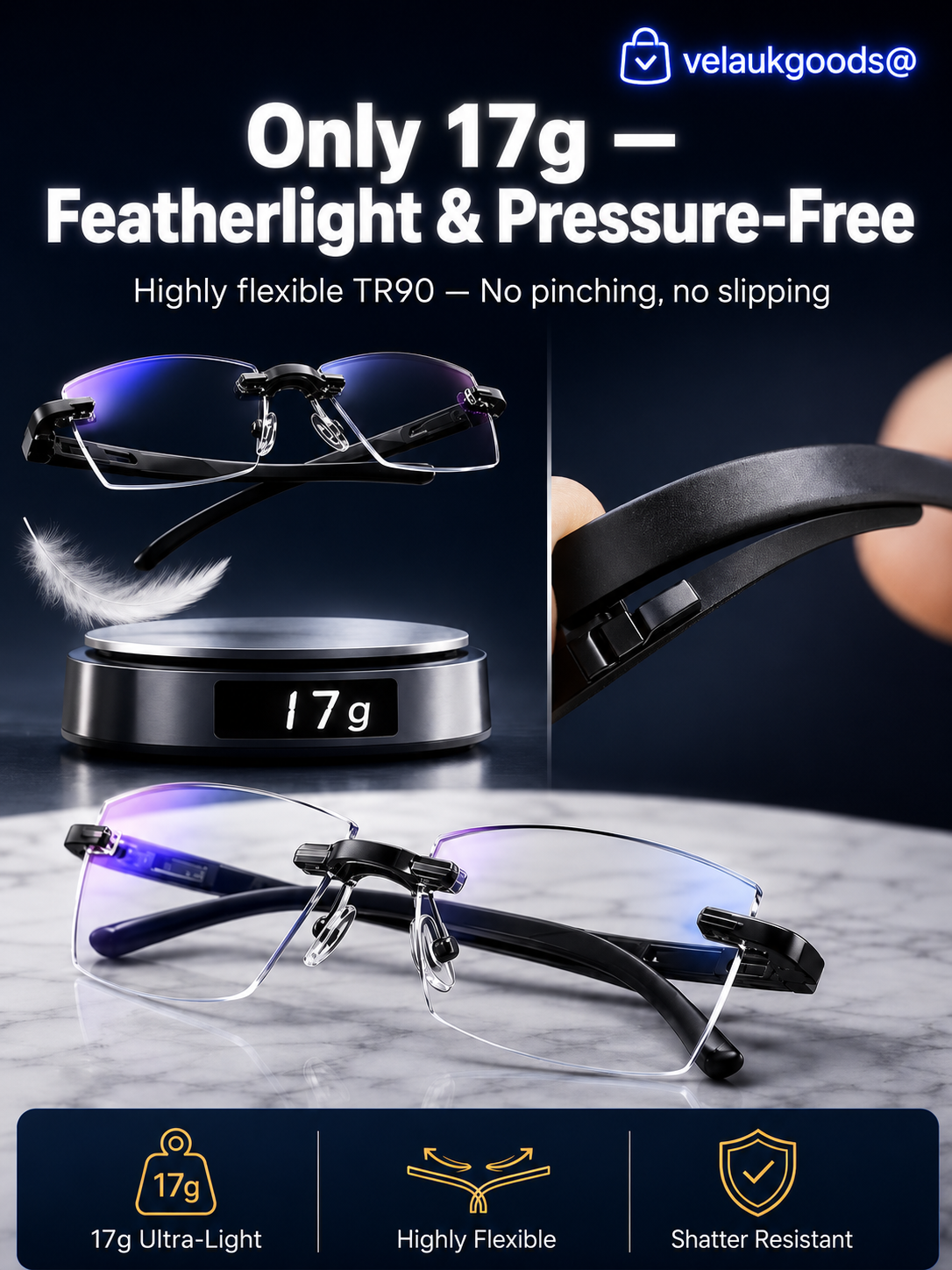 🔥Ultra-lightweight rimless reading glasses with diamond-cut lenses.