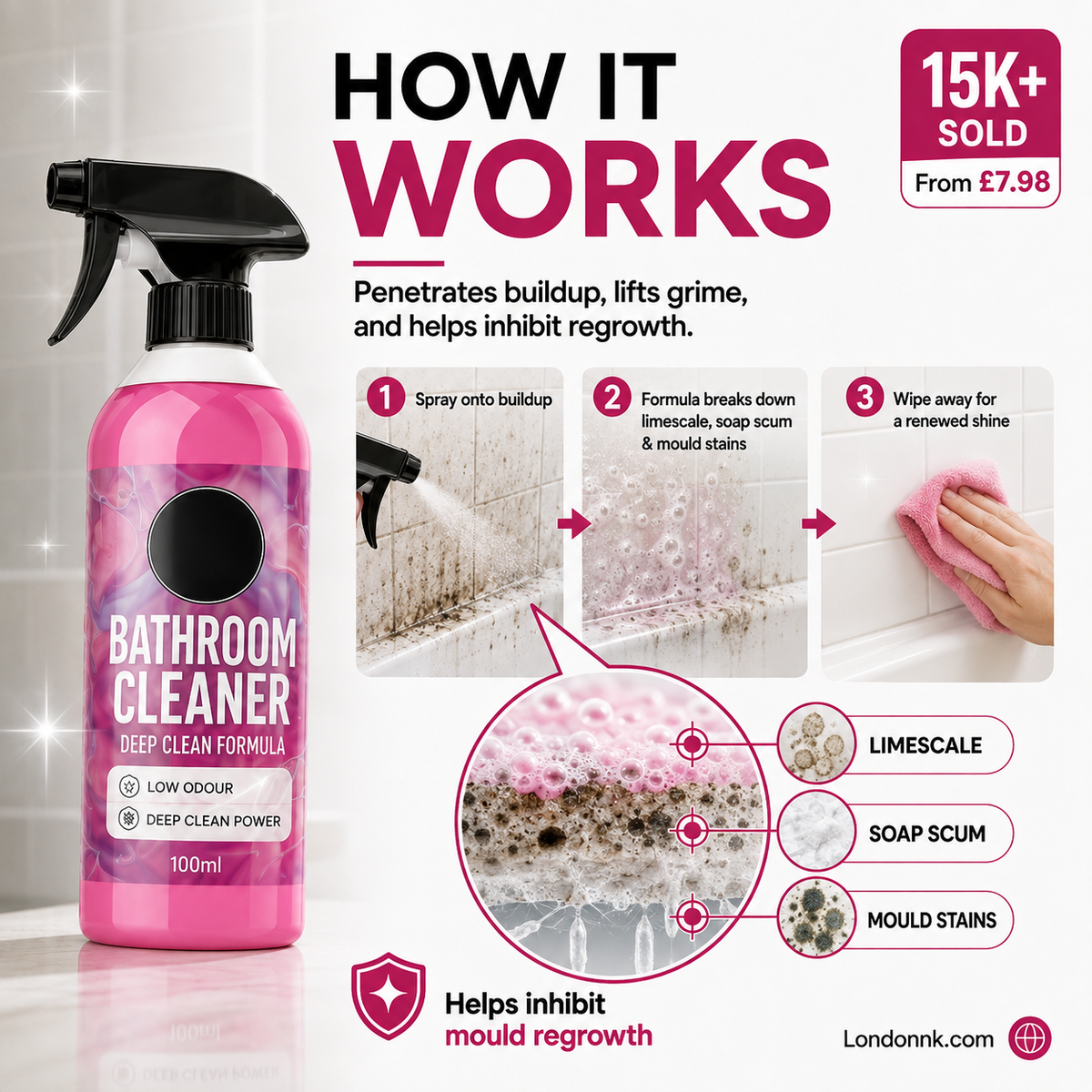 🥳SUMMERFRESH HOT SALE🥳💞15K+ SOLD! Bathroom Cleaner – From £7.98! Dissolves limescale & mold, inhibits regrowth. Sparkling bathroom – grab yours! ✅