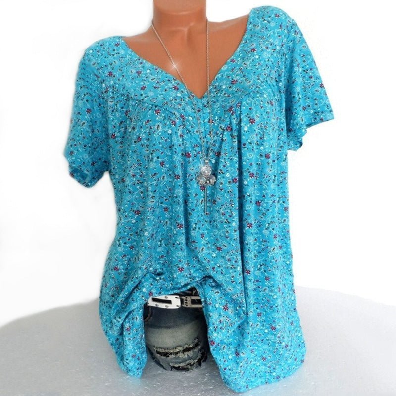 💎 50% OFF! 💎 Spring Floral Short Sleeve T-Shirt – V-Neck, Flowy & Wrinkle-Free for Effortless Summer Style 🌸👗