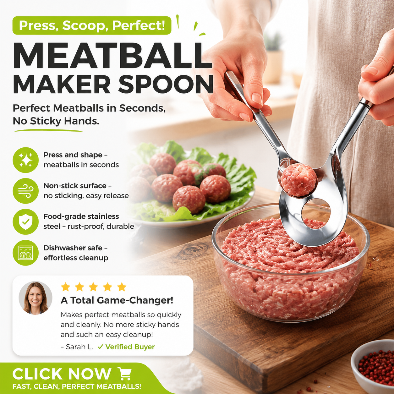 🥳HOT SALE🥳💞10K+ SOLD! Meatball Spoon – From £5.99! Non-stick, scoop & drain – perfect gift. Mess-free cooking – grab yours! ✅