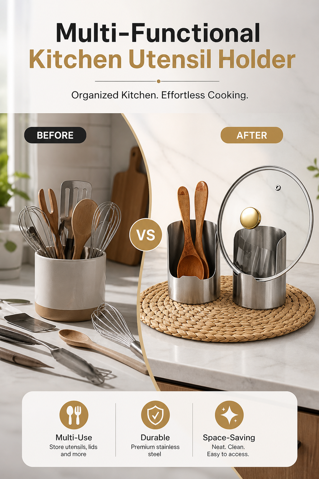 🥳HOT SALE🥳💞10K+ SOLD! Utensil Holder – From £8.98! Stainless steel, space-saving & sturdy. Tidy kitchen – grab yours! ✅