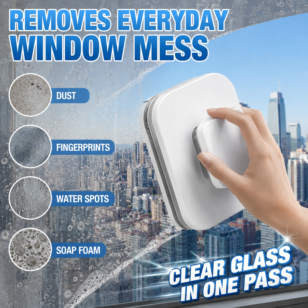 🥳2026 HOT SALE🥳💞50K+ SOLD! ⚡ 50% OFF! 6‑in‑1 Magnetic Glass Cleaner – 30% wider cleaning area, perfect for high‑rise windows. Dual pads + squeegee – flawless results from the first pass! 🪣🪟