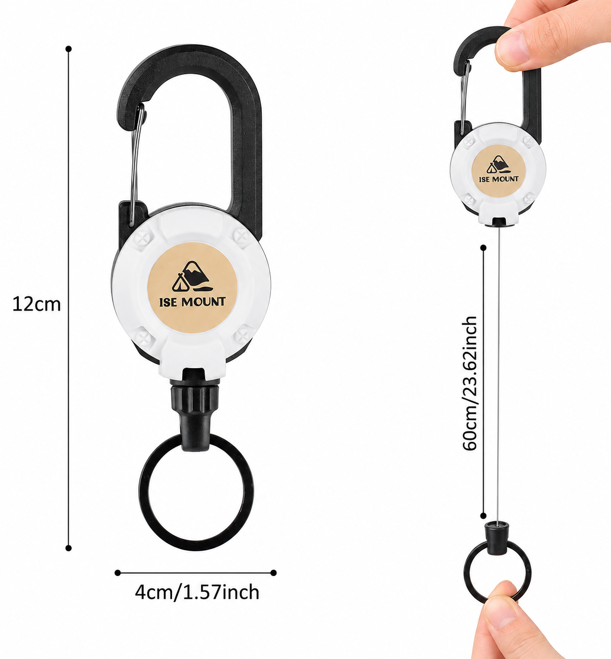 🔑Retractable Carabiner Keychain – 65cm steel lanyard, 100,000 pull cycles. Lightweight & sturdy.