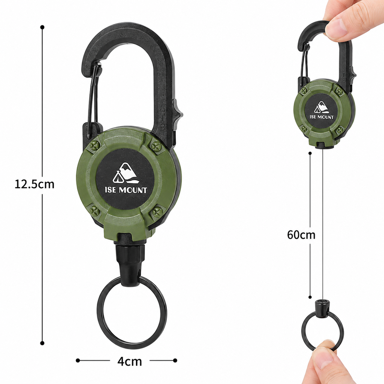 🔑Retractable Carabiner Keychain – 65cm steel lanyard, 100,000 pull cycles. Lightweight & sturdy.