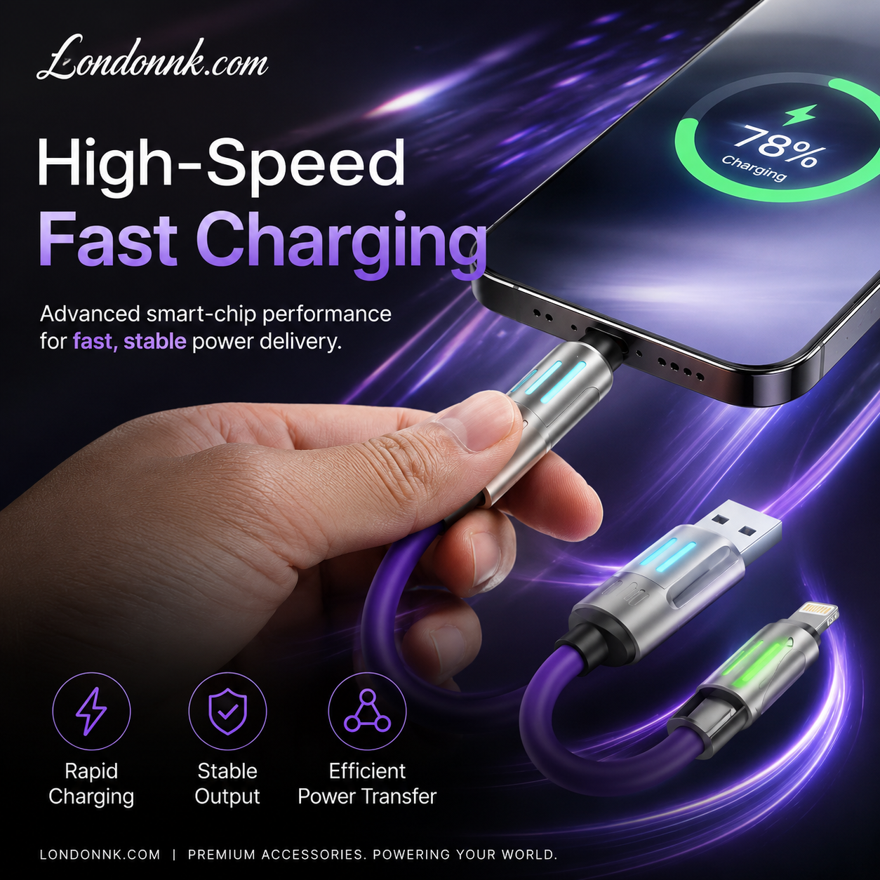 ⚡ 4-in-1 cable. Fast charge. LED glow. Screen mirror. Durable. 50% OFF. 🔌