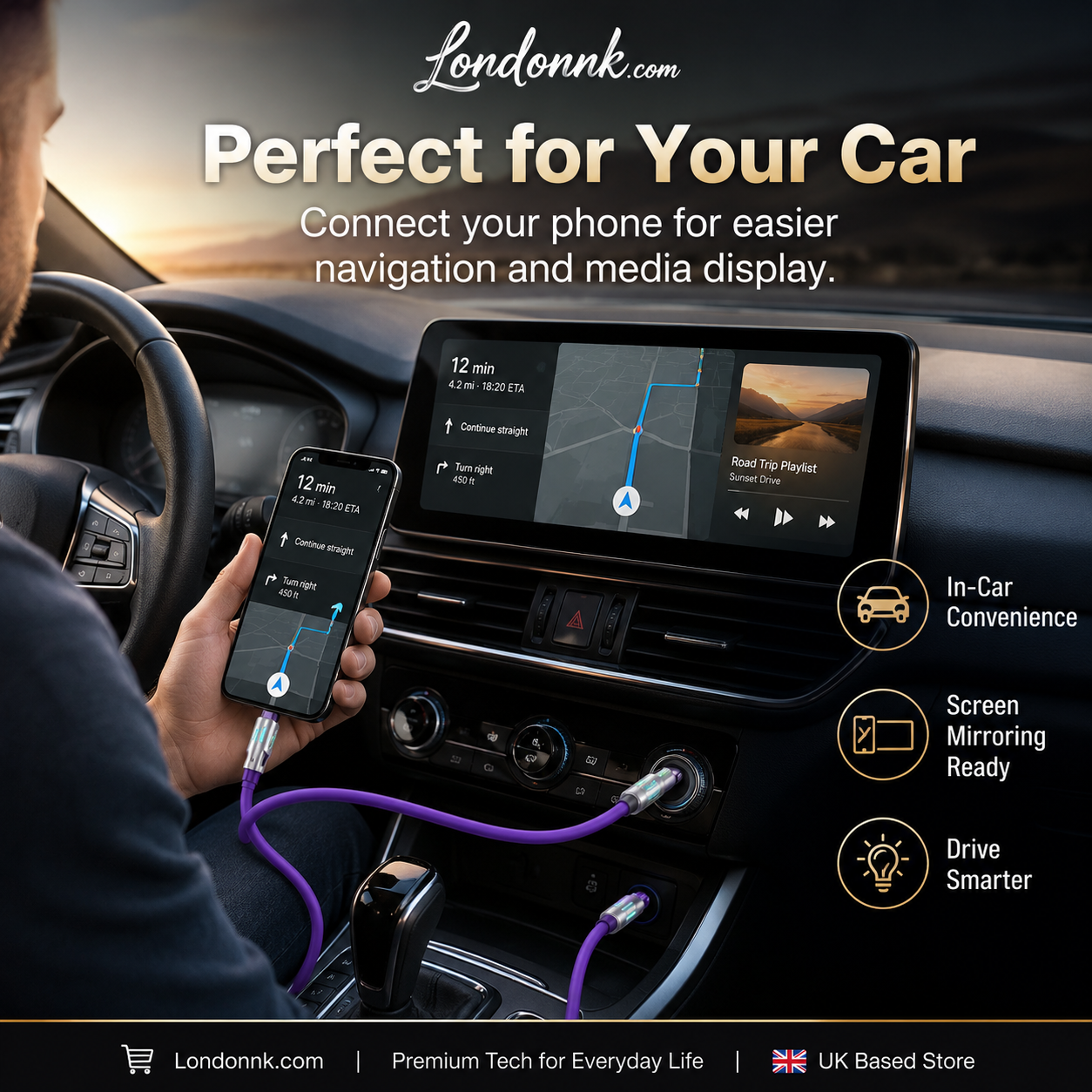 ⚡ 4-in-1 cable. Fast charge. LED glow. Screen mirror. Durable. 50% OFF. 🔌
