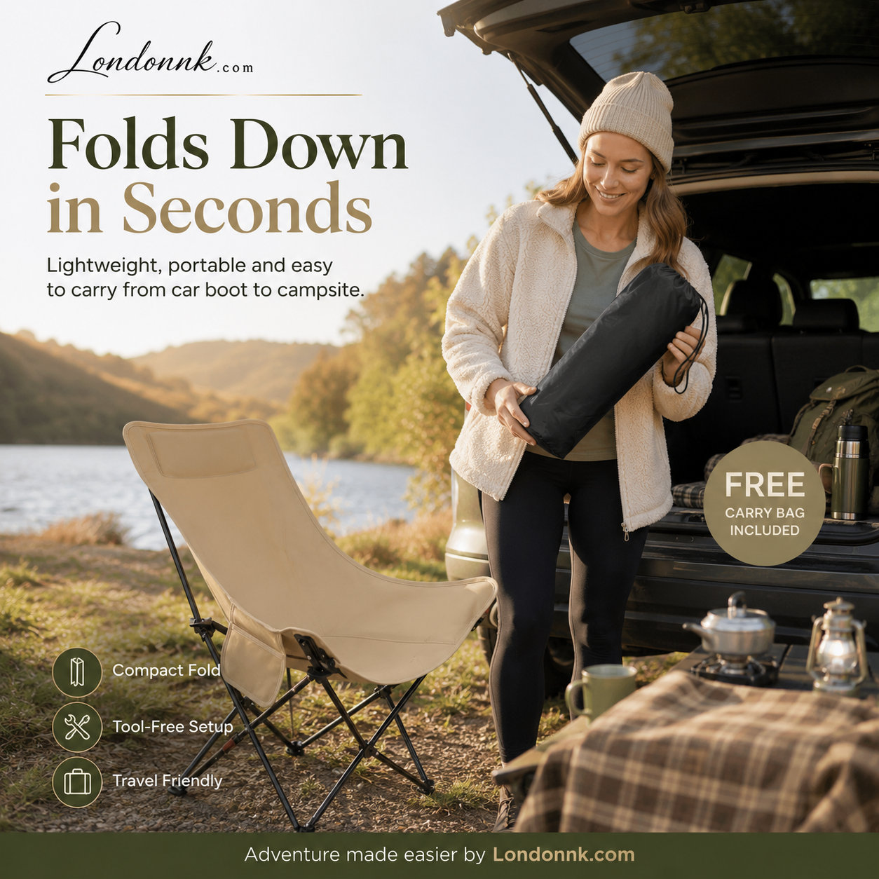 🪑 Portable Adjustable Folding Outdoor Chair – Lightweight, Sturdy & Versatile – Ideal for the Garden, Camping, the Beach, or the Patio – Easy to Carry and Set Up 🏕️✨