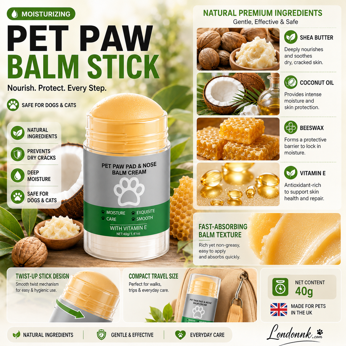 💥Buy 3 Get 2 Free！🐈🐕Your furry friend's paws deserve care！🐾Moisturizing Pet Paw Balm Stick