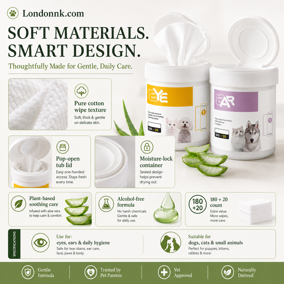 🥳2026 HOT SALE🥳💞50K+ SOLD!🐾🌿 50% OFF! Natural Plant‑Based Pet Wipes – Aloe vera & glycerin, pH‑balanced. Gently removes tear stains & earwax. Safe for daily use! 🧻✨