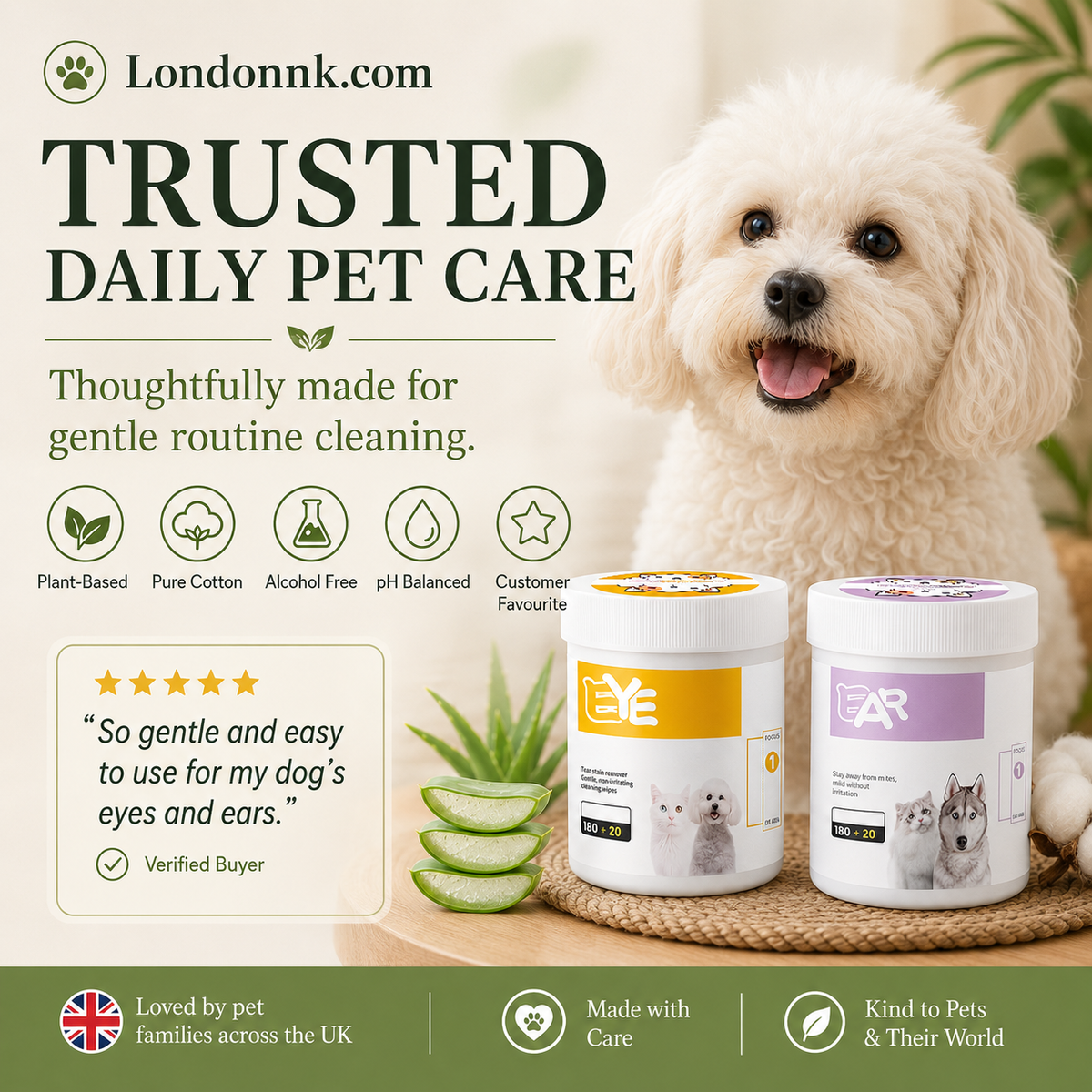🥳2026 HOT SALE🥳💞50K+ SOLD!🐾🌿 50% OFF! Natural Plant‑Based Pet Wipes – Aloe vera & glycerin, pH‑balanced. Gently removes tear stains & earwax. Safe for daily use! 🧻✨