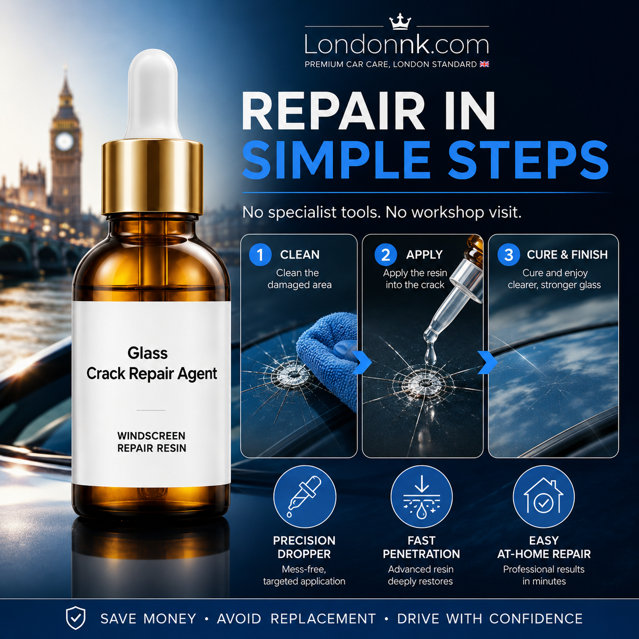 🏭Direct from glass factory, Buy 3 Get 2 Free！💦One drop fixes all glass cracks！🚗Glass Crack Repair Agent