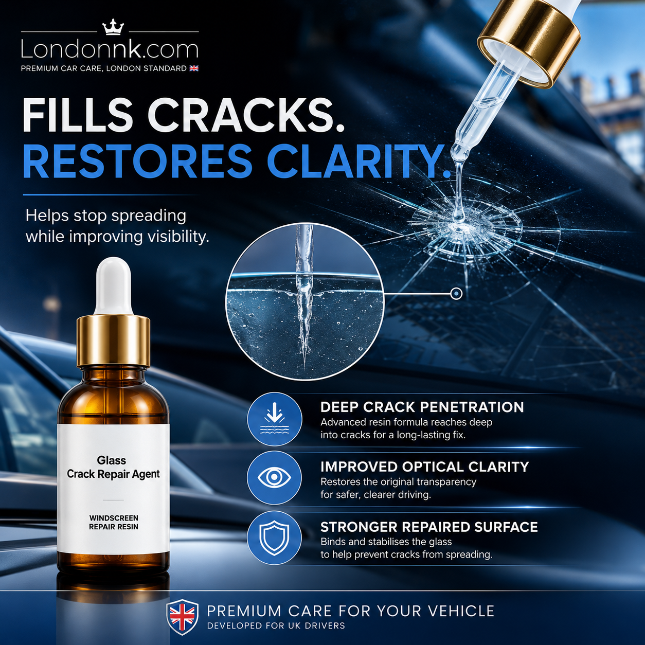 🏭Direct from glass factory, Buy 3 Get 2 Free！💦One drop fixes all glass cracks！🚗Glass Crack Repair Agent