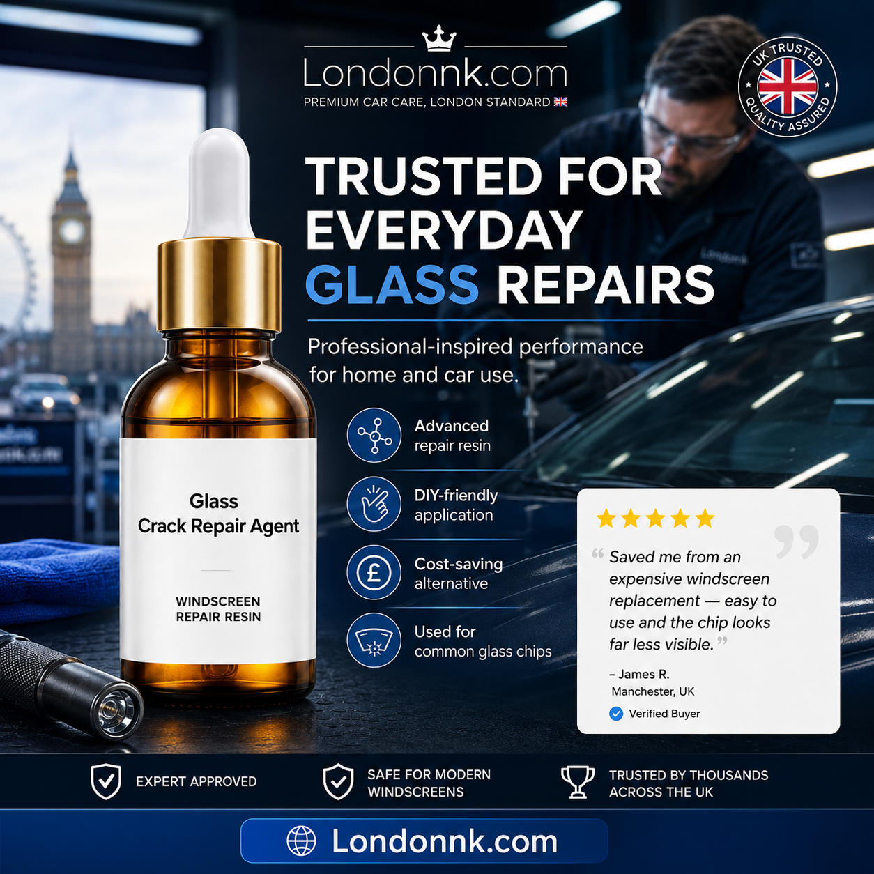 🏭Direct from glass factory, Buy 3 Get 2 Free！💦One drop fixes all glass cracks！🚗Glass Crack Repair Agent