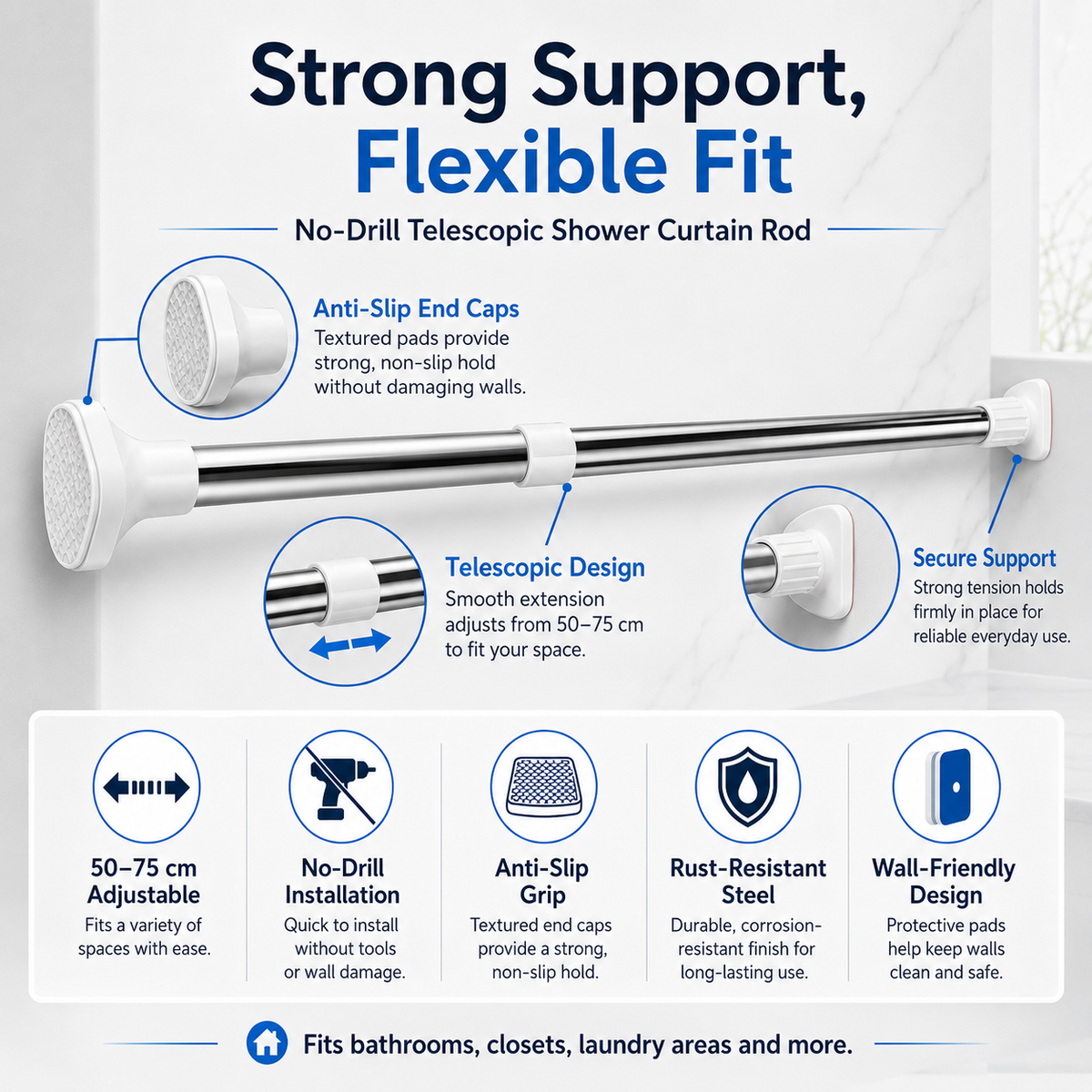 🥳HOT SALE🥳💞10K+ SOLD! Telescopic Rod – From £10.99! Adjustable, no-drill & anti-rust. Maximize space – grab yours! ✅