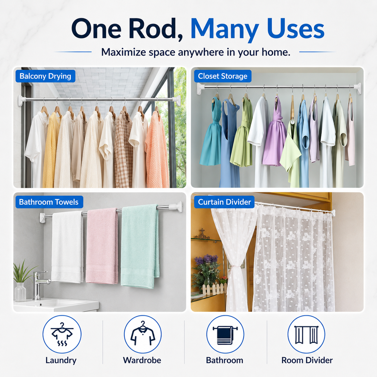 🥳HOT SALE🥳💞10K+ SOLD! Telescopic Rod – From £10.99! Adjustable, no-drill & anti-rust. Maximize space – grab yours! ✅