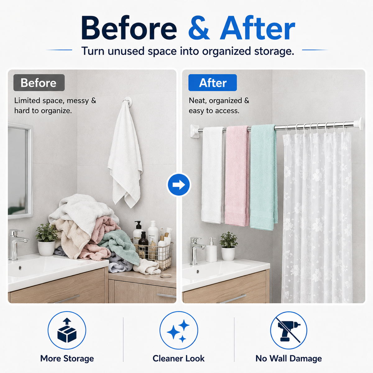 🥳HOT SALE🥳💞10K+ SOLD! Telescopic Rod – From £10.99! Adjustable, no-drill & anti-rust. Maximize space – grab yours! ✅
