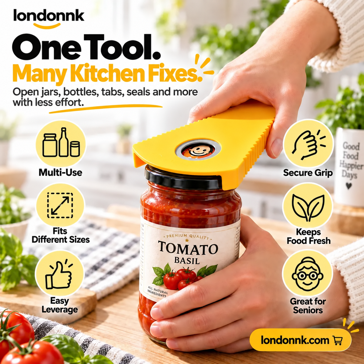 🥳HOT SALE🥳💞50K+ SOLD! Multi-Opener! Opens 6 lid types, non-slip & easy grip. Effortless opening – grab yours! ✅