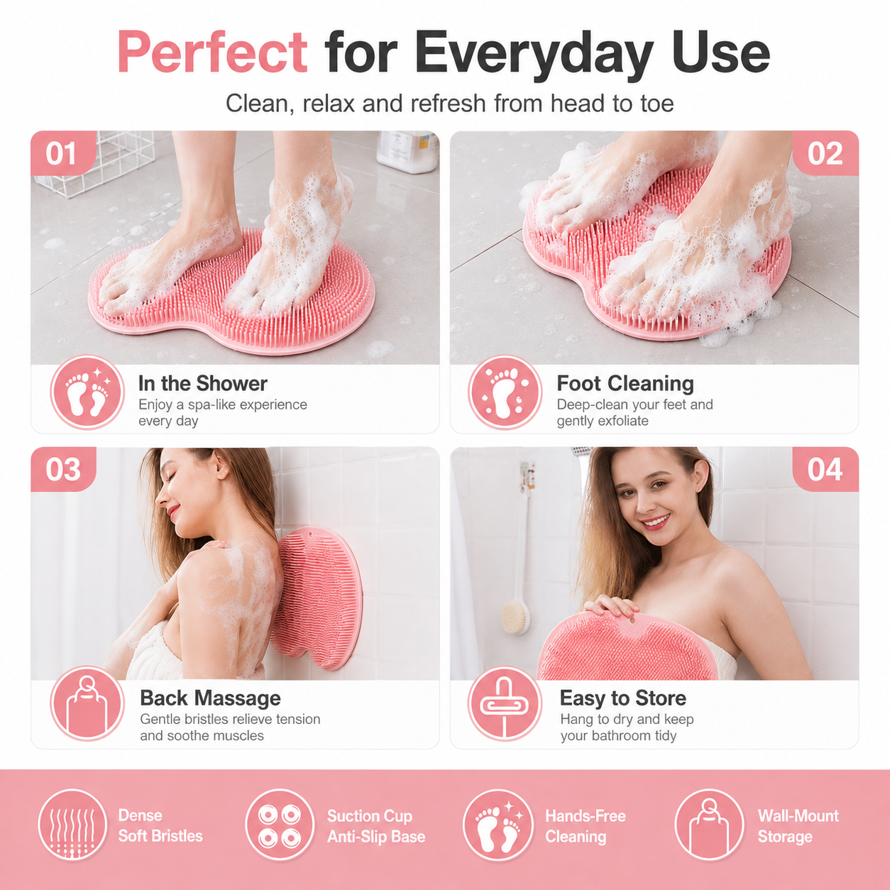 🚿 Shower Foot & Back Scrubber with Massage Pad – Dual-sided, non-slip & easy to use – Deep clean & refresh in every shower ✨