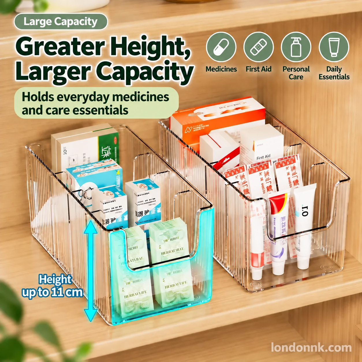 🗄️ 50% OFF! Transparent Extendable Storage Organiser – adjustable 24.5–43cm, clear PET walls let you see every item at a glance. Perfect for medicines, supplements & toiletries – no more rummaging! 🏠✨