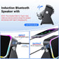 Wireless Induction Speaker 5-in-1 Bluetooth Speaker with Phone Stand,Stereo Sound, 3500mAh Rechargeable, 8 RGB Ambient Light, 360° Adjustable Holder for iPhone/Android/iPad