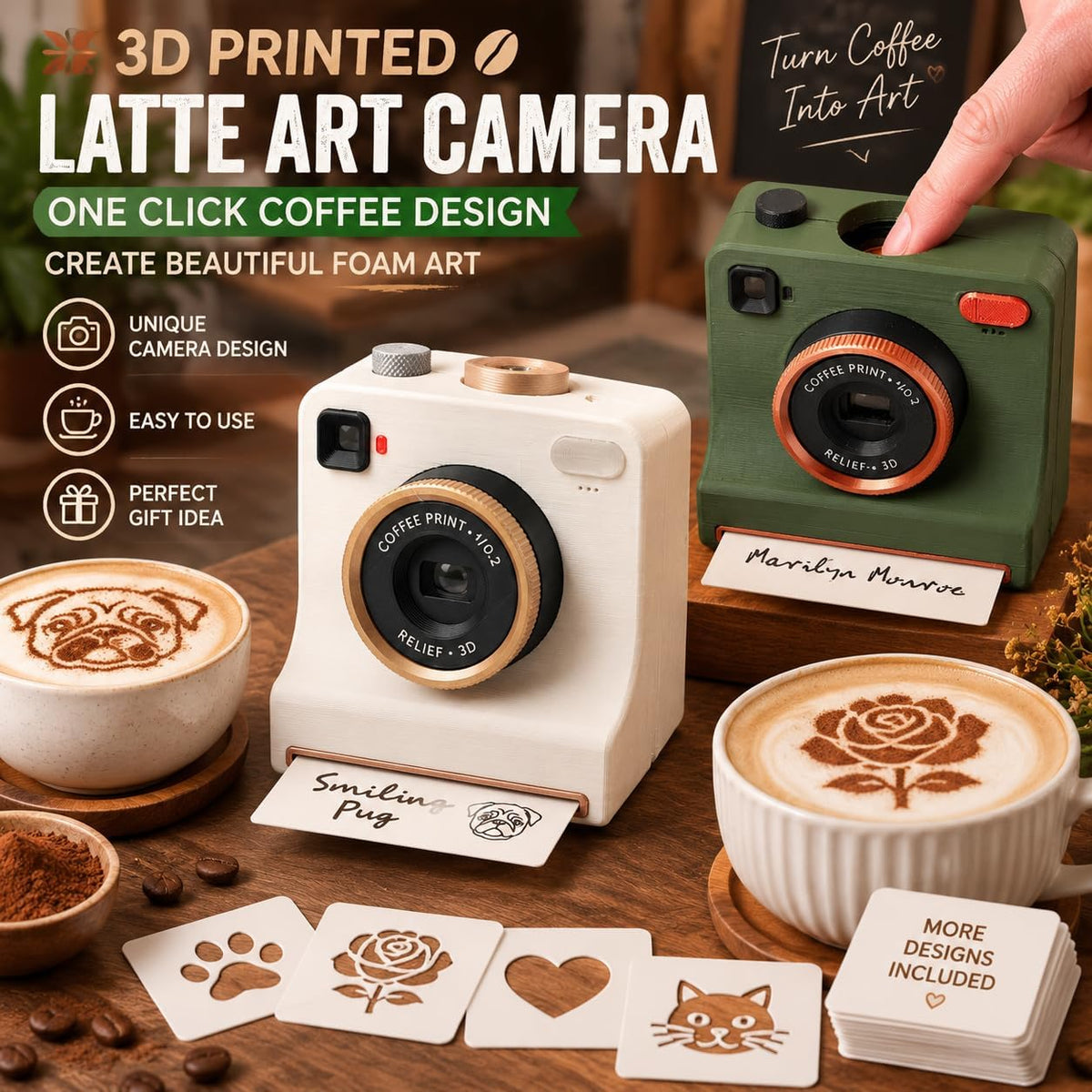 ☕🎄 Christmas Gift for Coffee Lovers – 3D Latte Art Stencil Camera | Fun UK Coffee Art Maker ✨🎁