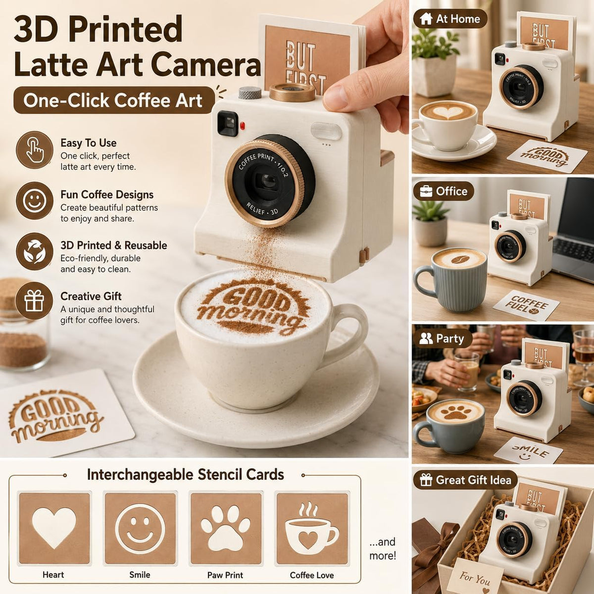 ☕🎄 Christmas Gift for Coffee Lovers – 3D Latte Art Stencil Camera | Fun UK Coffee Art Maker ✨🎁
