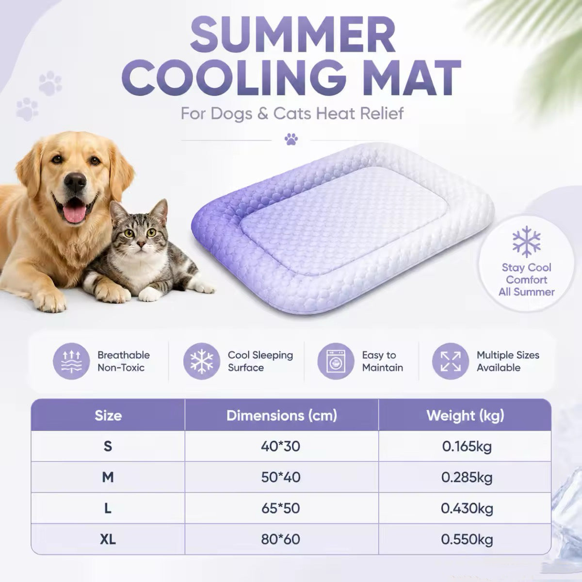 🐶🐱❄️Cooling Gel Mat for Pets Summer Heat Relief Pad Breathable Non-Toxic Cool Sleeping Mat for Dogs Cats