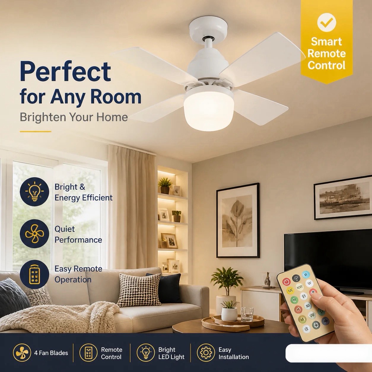 🏆LAST DAY SALE 56% OFF🔥SmartBreez 40W LED Ceiling Fan Light – 20.5 Ultra-Quiet with Remote 🎯 | E27 + FREE B22 Adapter 🔌 | For Bedroom 😴, Kitchen 👩‍🍳 & Garage 🛠️ – UK Ready!