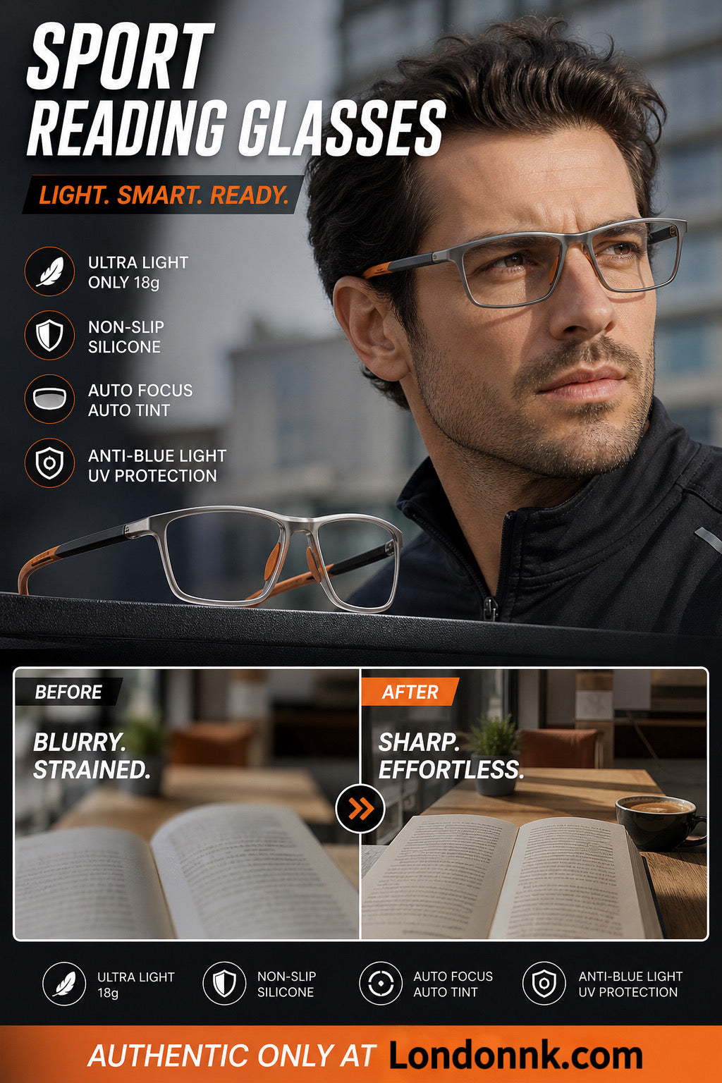 🔥HOT SALE:£9.99🔥Sports Smart Photochromic Progressive Bifocal Glasses