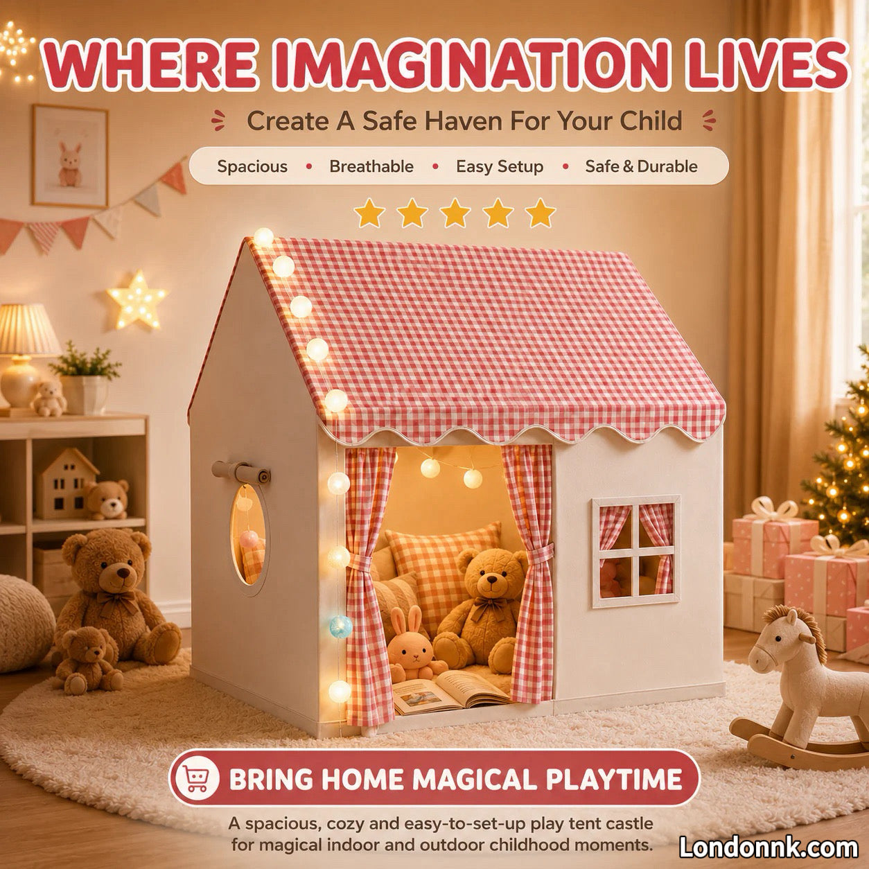 🏰 64% OFF NOW! ⏰ Children's Play Tent Castle – Spacious & easy to set up – Breathable fabric, perfect for indoor or outdoor fun – encourages imaginative play ✨🧸