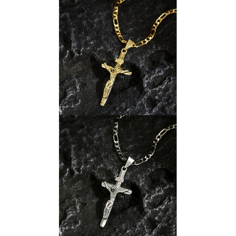 ✝️ 35% OFF NOW! ✨ Gold Crucifix Necklace – Detailed INRI Motif, Adjustable Figaro Chain & Hypoallergenic Finish 💛