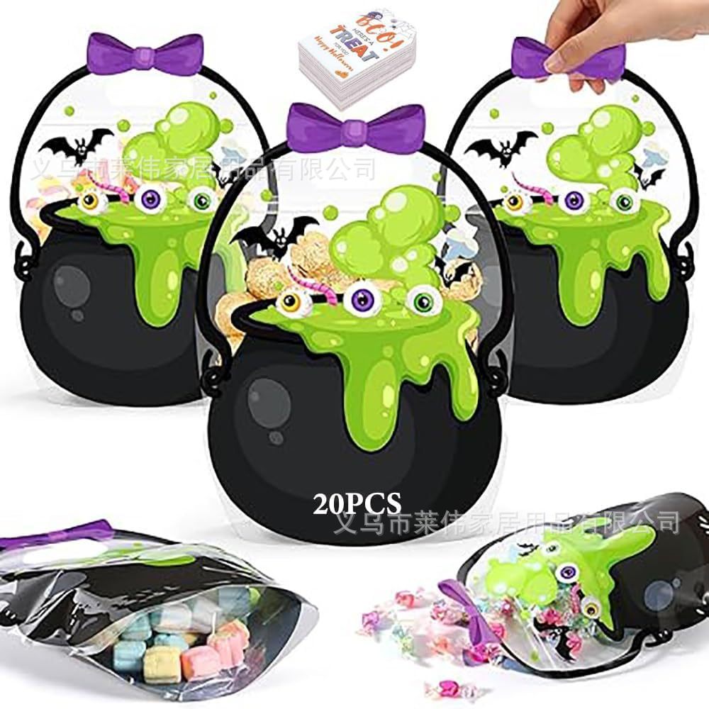🥳2026 BESTSELLER🥳 Halloween Treat Bags – Pumpkin Design, Resealable Zipper – Easy Carry Handle – 20-Pack – Ideal for Trick-or-Treat & Parties! 🛡️💨