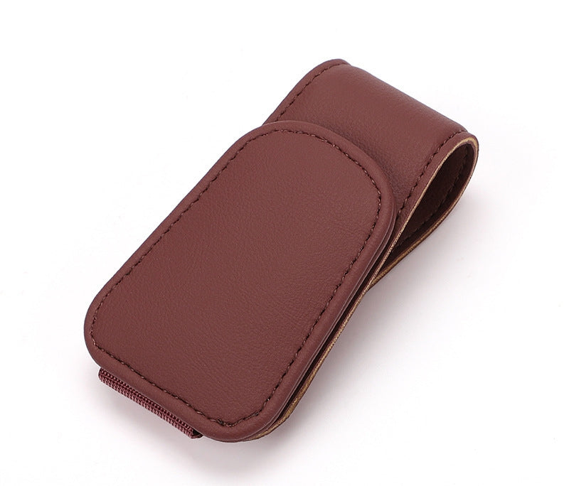 🕶️Magnetic Leather Sunglasses Holder🕶️ – Sun Visor Clip with Multi-Function Storage – Ideal for Glasses, Pens & Cards ⚡