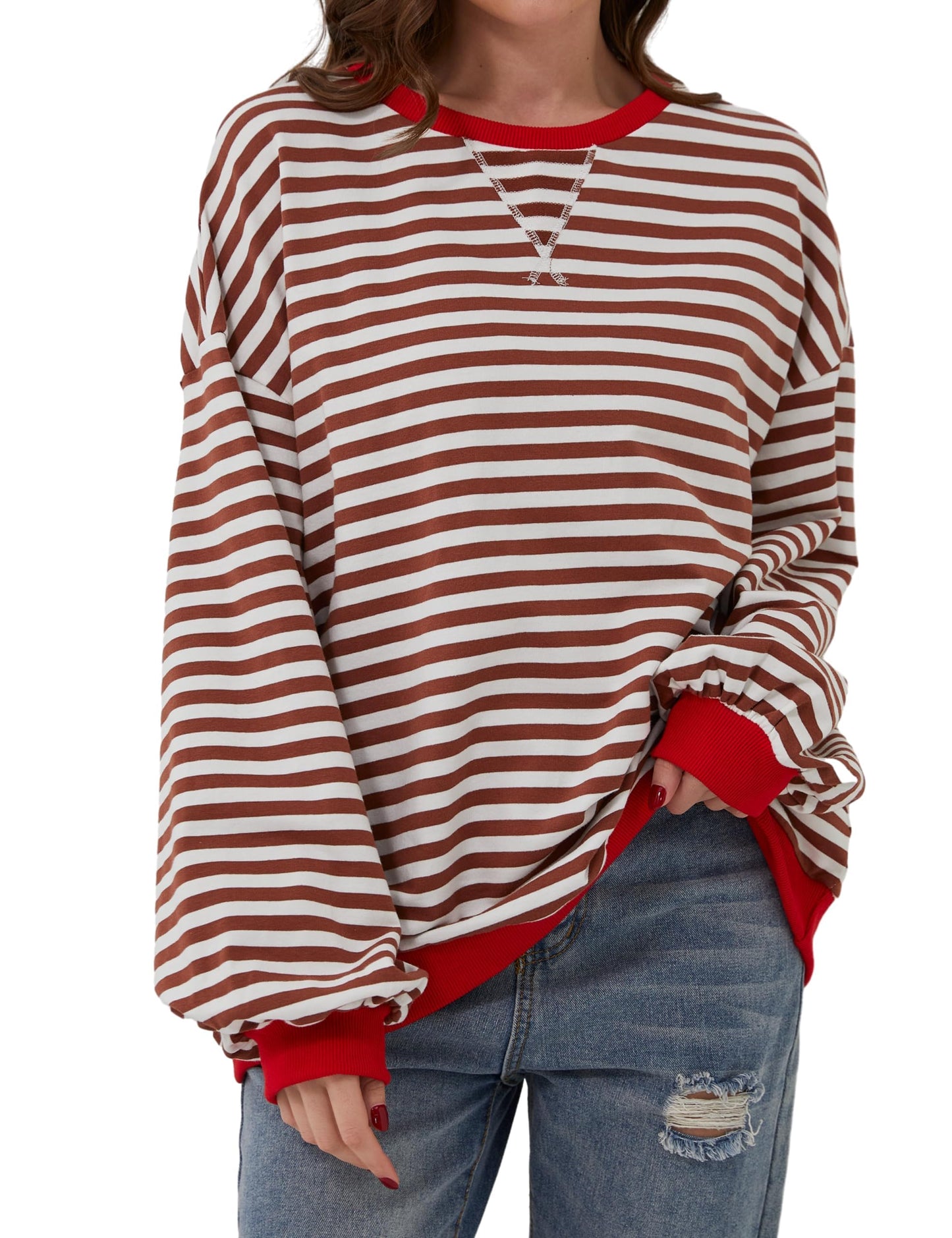 🎁 Hot Sale 49% OFF 🔥Women's Oversized Striped Long Sleeve Pullover