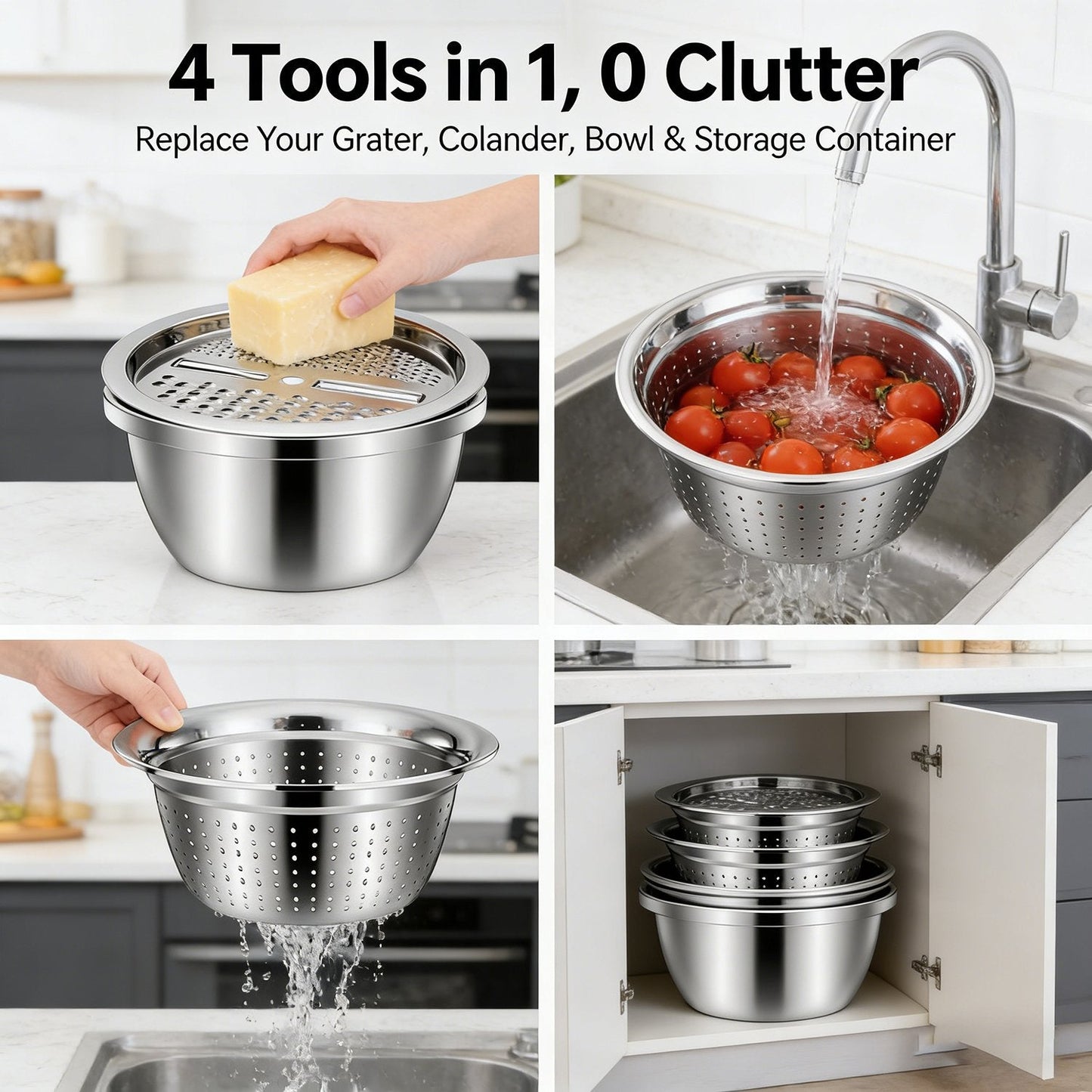 🔥HOT SALE 49% OFF-🌞🍴German Quality 3-in-1 Stainless Steel Grater Bowl | Food Safe | Dishwasher Safe