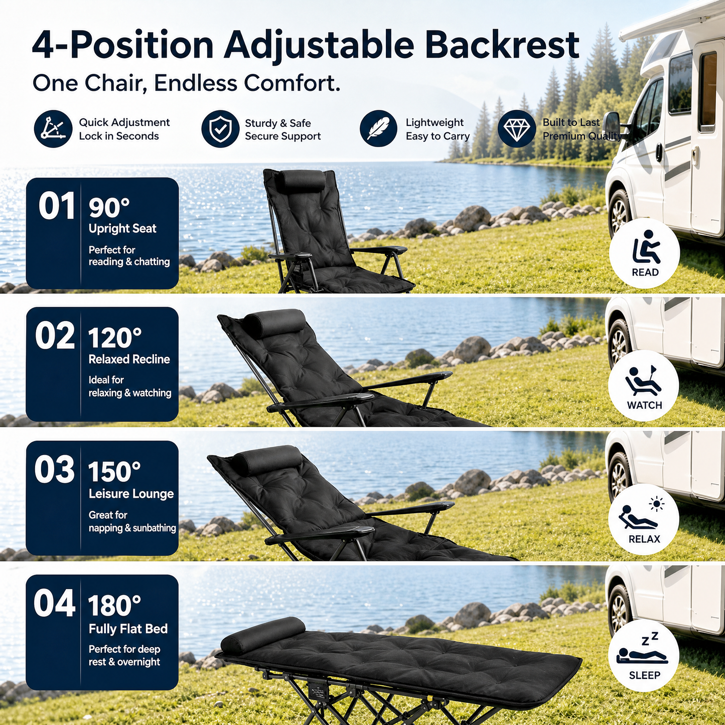 🪑 Portable Adjustable Folding Outdoor Chair – Lightweight, Sturdy & Versatile – Ideal for the Garden, Camping, the Beach, or the Patio – Easy to Carry and Set Up 🏕️✨