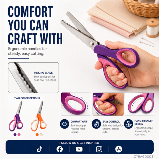 🥳2026 TOP PICK🥳 Pinking Shears Scissors – Stainless Steel, Ergonomic Cushioned Handles – Perfect for Sewing, Quilting & Scrapbooking! 🧵💨