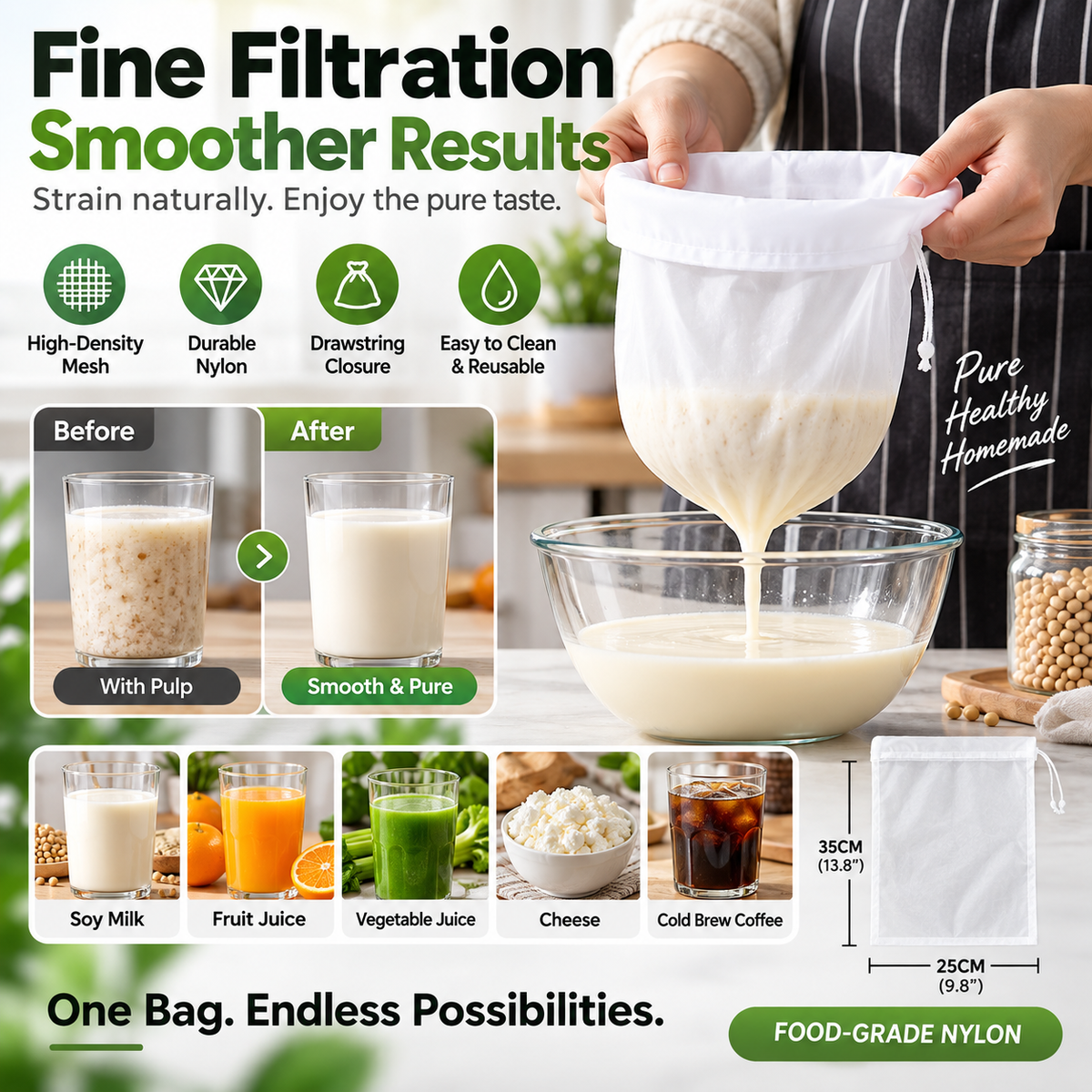 🥳HOT SALE🥳💞10K+ SOLD! Strainer Bag – From £6.99! High-density mesh, drawstring & reusable. Smooth filtering – grab yours! ✅