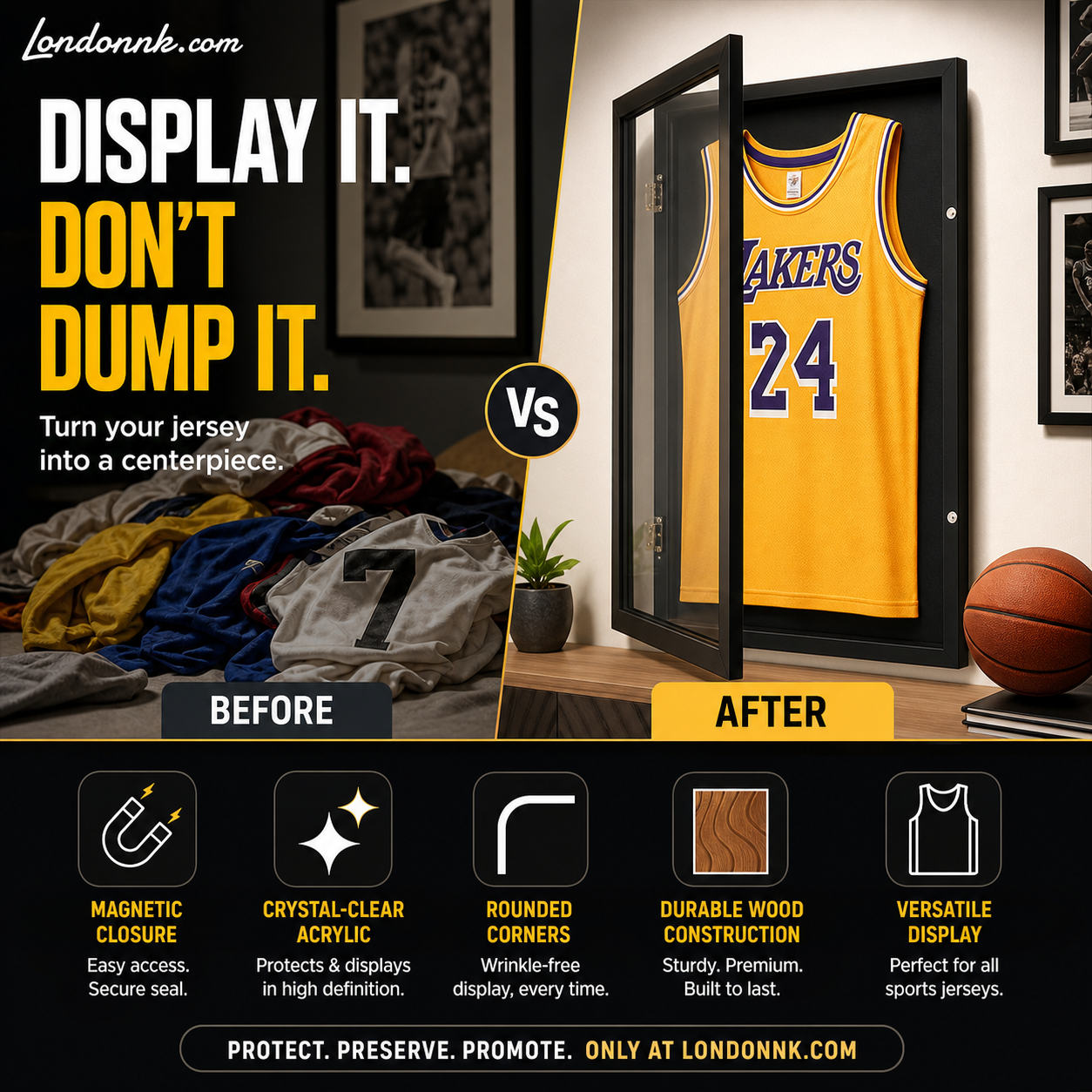 🔥Last Day Sale 60% OFF⏰🖼️👕Wooden Jersey Display Frame with Magnetic Door🎁